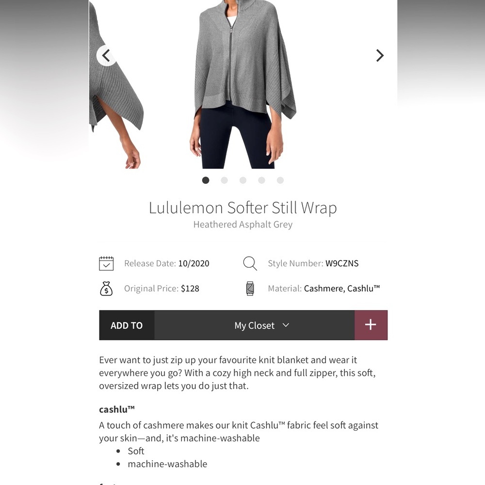 Lululemon Softer Still Wrap Cashmere Blend *Heathered Asphalt Gray *Size Large - Picture 3 of 13